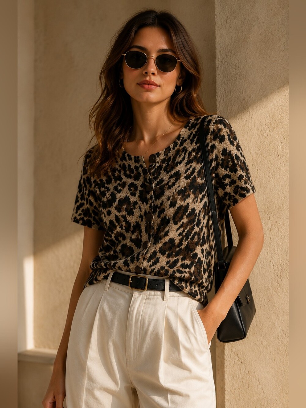 Japna (50$) | Leopard Print Cropped Button Cardigan, Size M